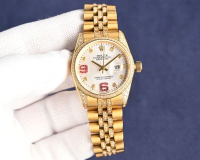 Rolex Datejust 904L Steel Imported Movement Date Windown Gold Strap Women Watch